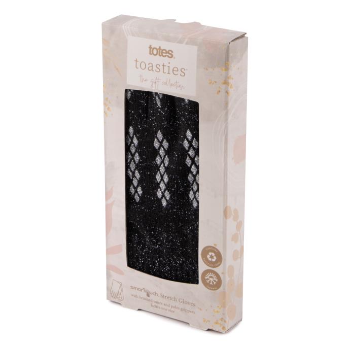 totes toasties® Ladies Stretch Knitted SmarTouch Gloves Black Sparkle Extra Image 3
